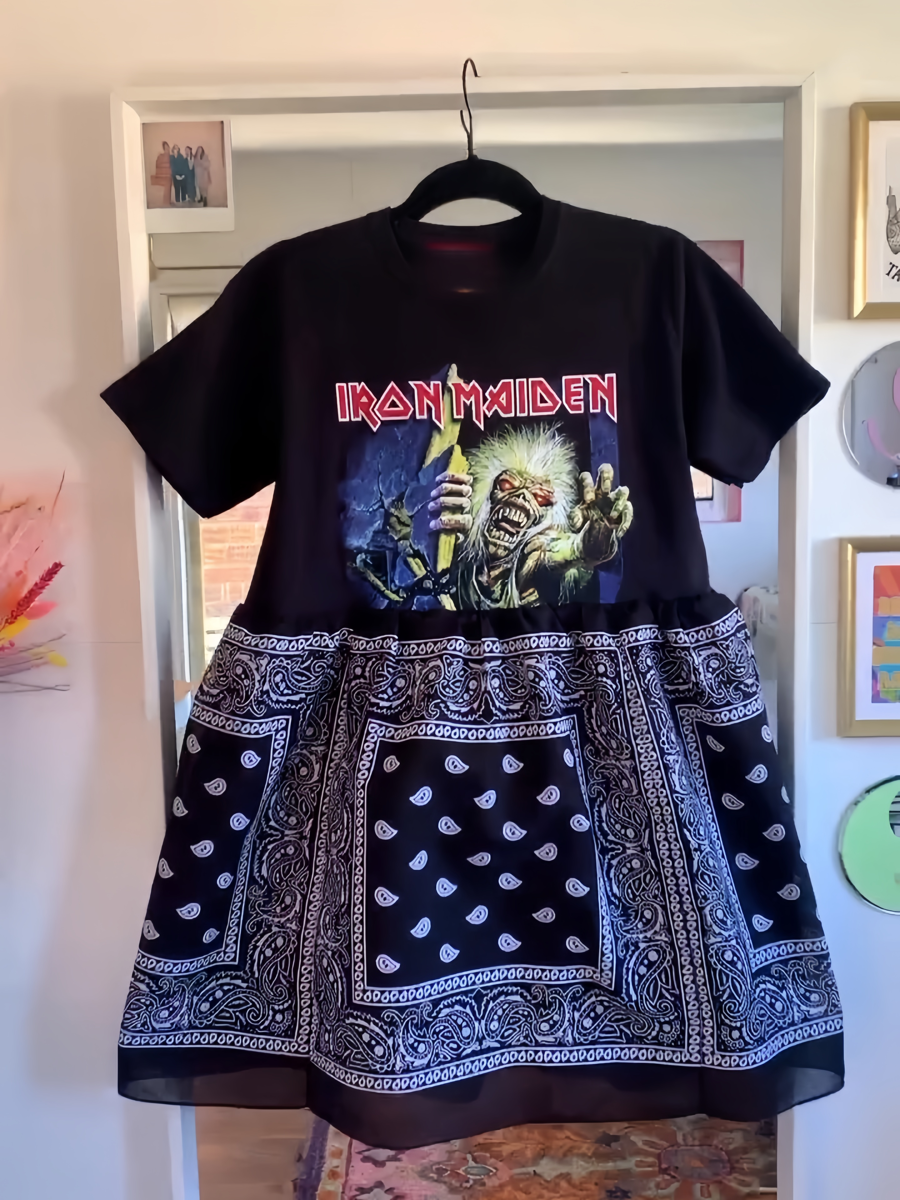 Upcycled Iron Maiden Black Bandana Babydoll Dress