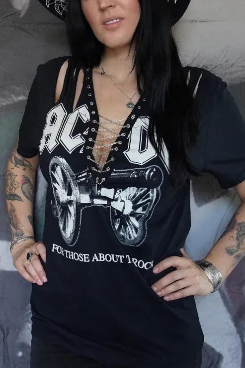 AC/DC Lace-Up Band Tee Concert Shirt