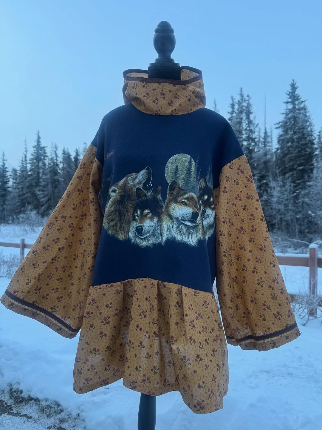 Mixed Print Flowy Hooded Tunic