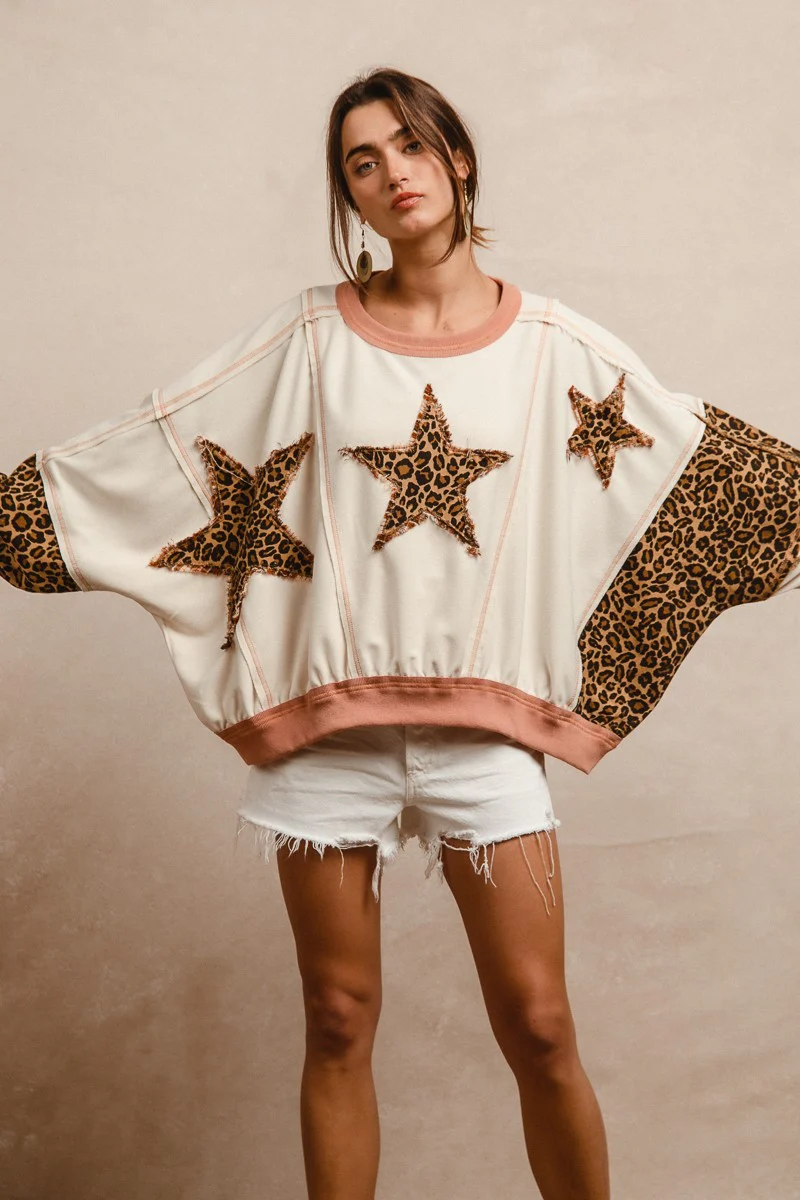 Leopard print and star patch mix and match top