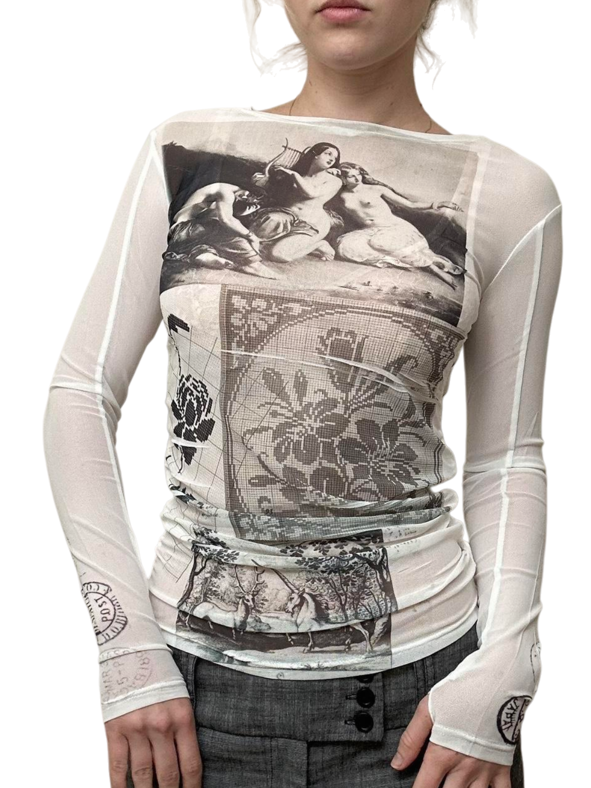 Printed long-sleeved top