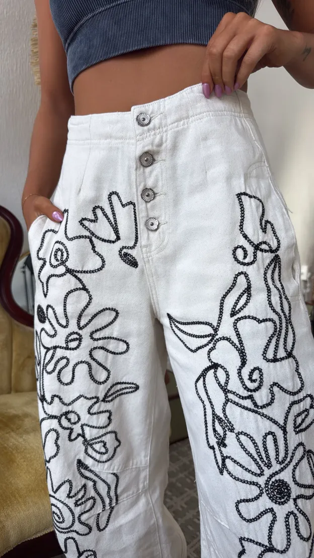 Bohemian Embroidered Floral Pants