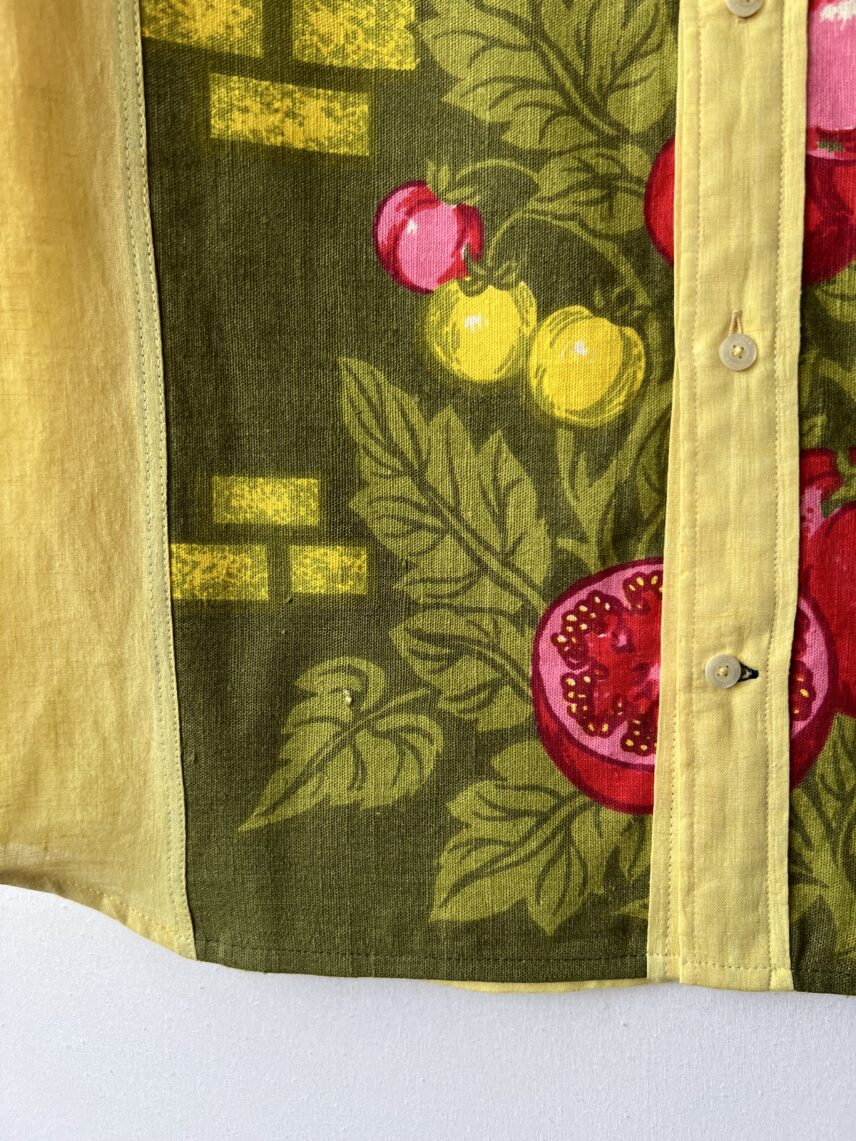 Pomegranate Print Cotton Linen Patchwork Long Sleeve Shirt