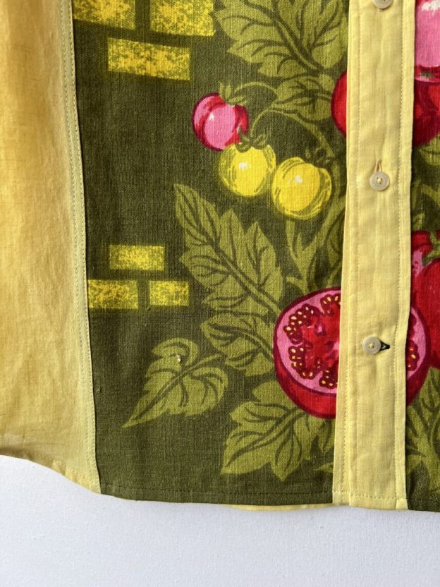 Pomegranate Print Cotton Linen Patchwork Long Sleeve Shirt