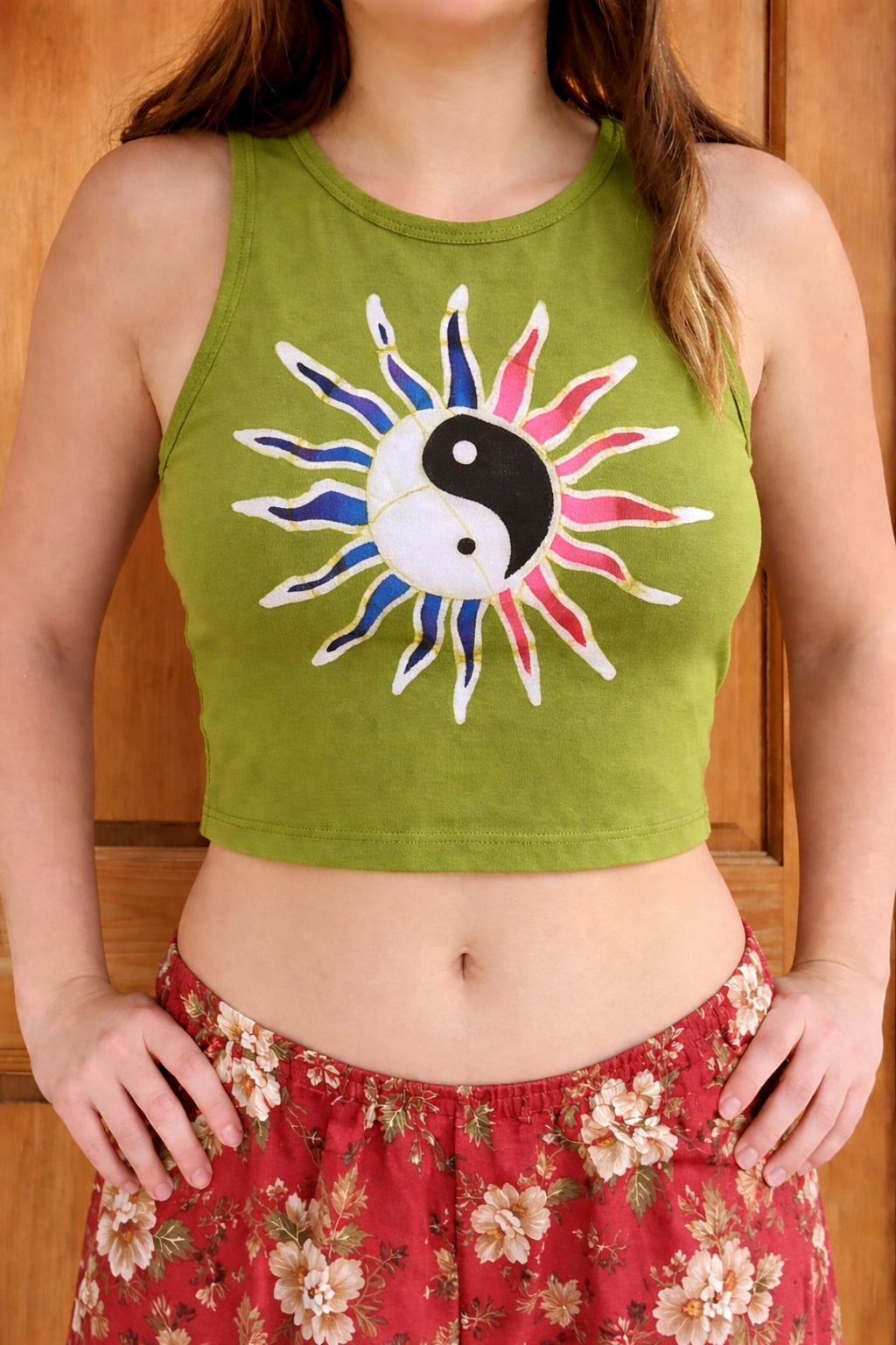 Yin Yang Sun Batik Crop Top