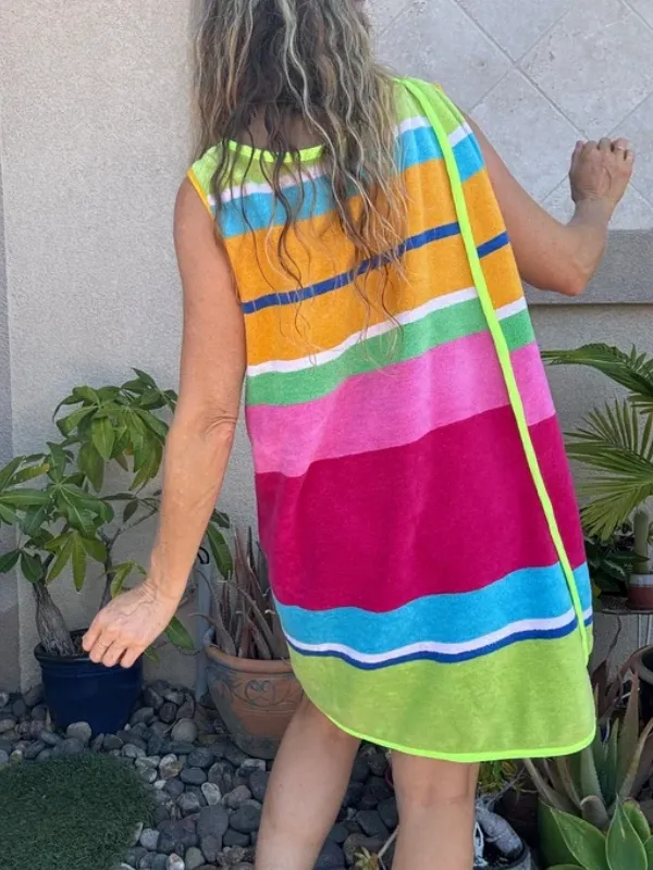 3 Arm Hole Wrap Dress ~ raspberry and green stripe