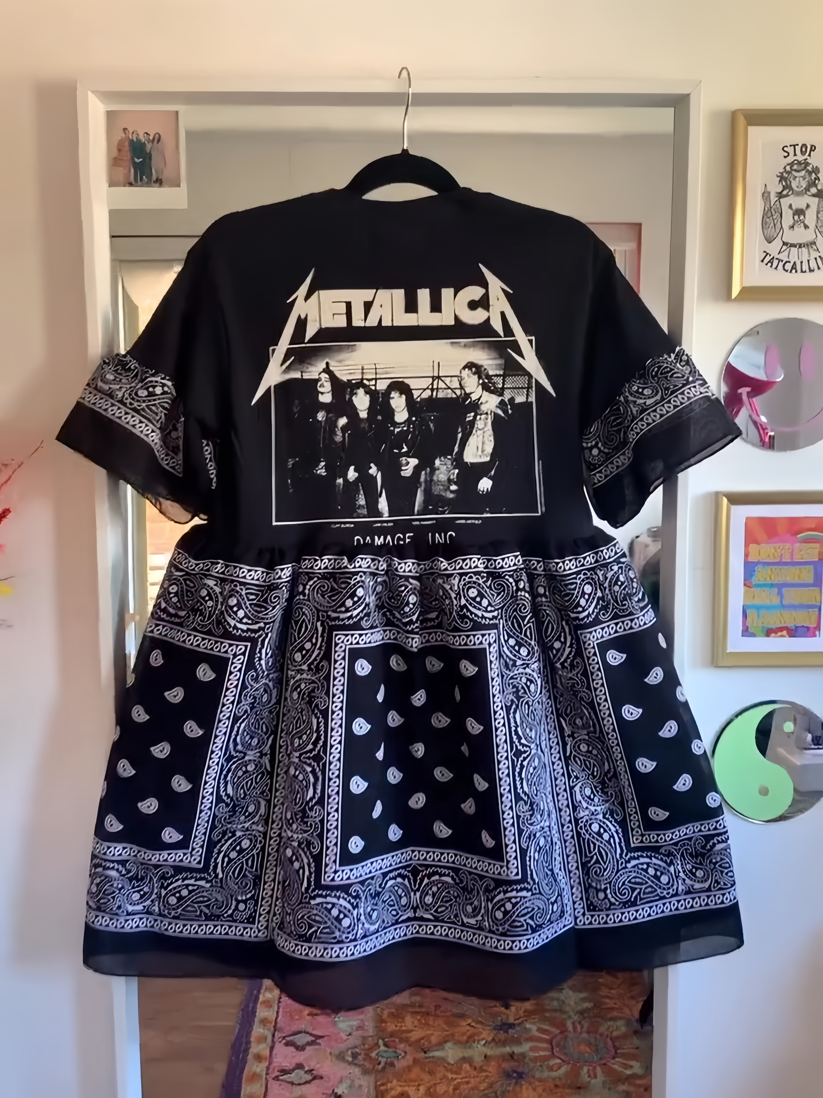 Upcycled Metallica Black Bandana Babydoll Dress