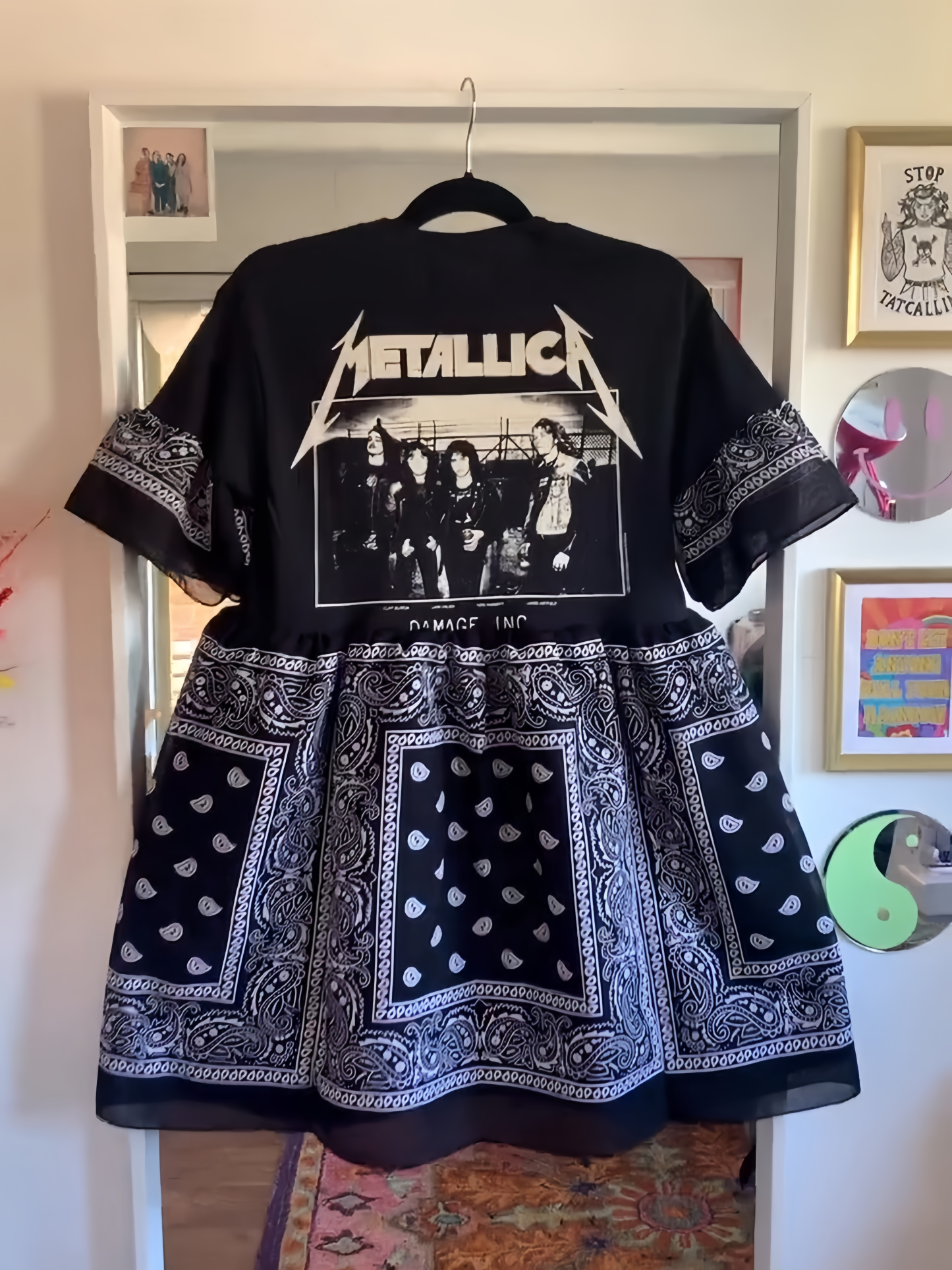 Upcycled Metallica Black Bandana Babydoll Dress