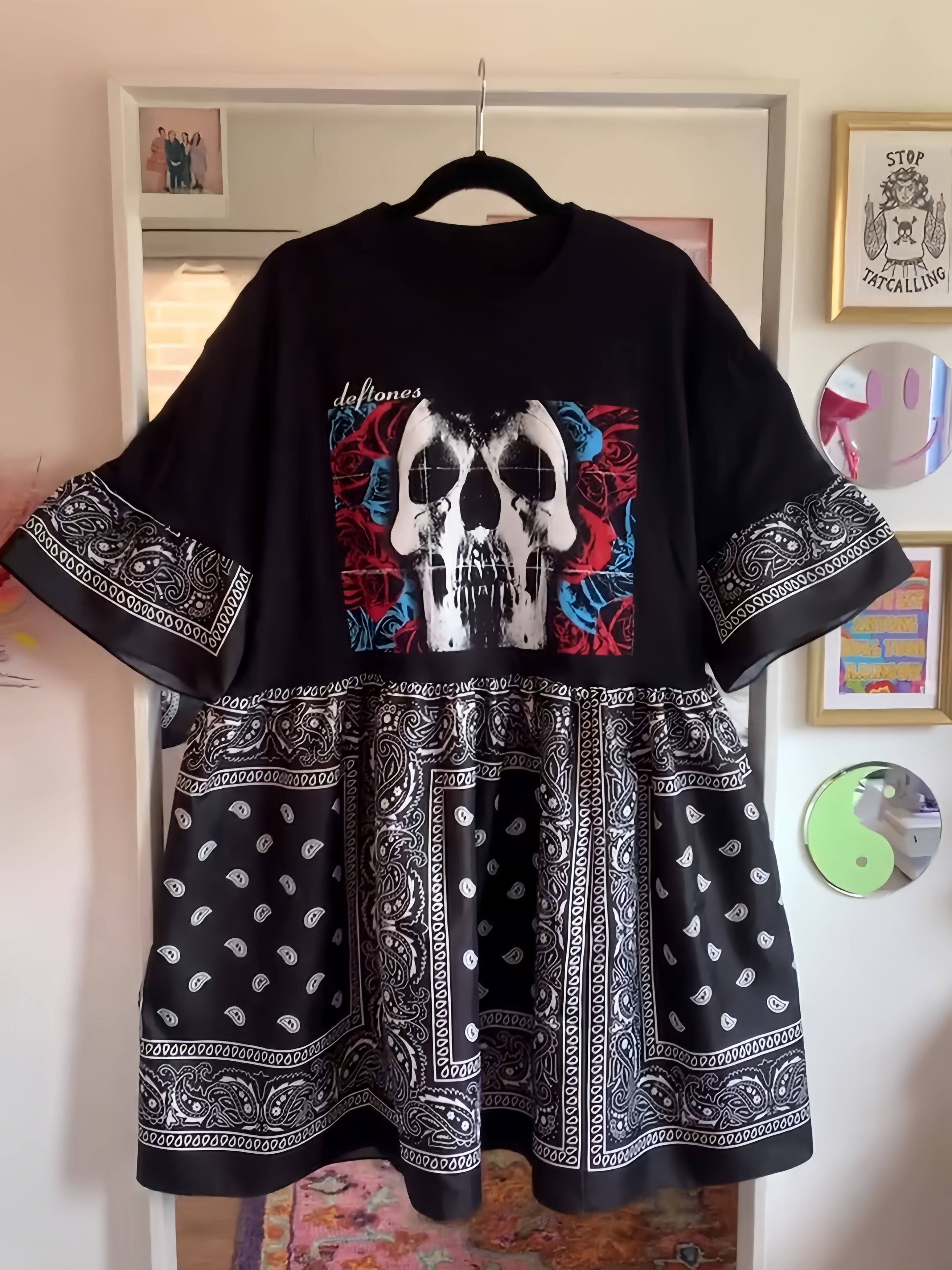 Upcycled Deftones Black Bandana Babydoll Dress
