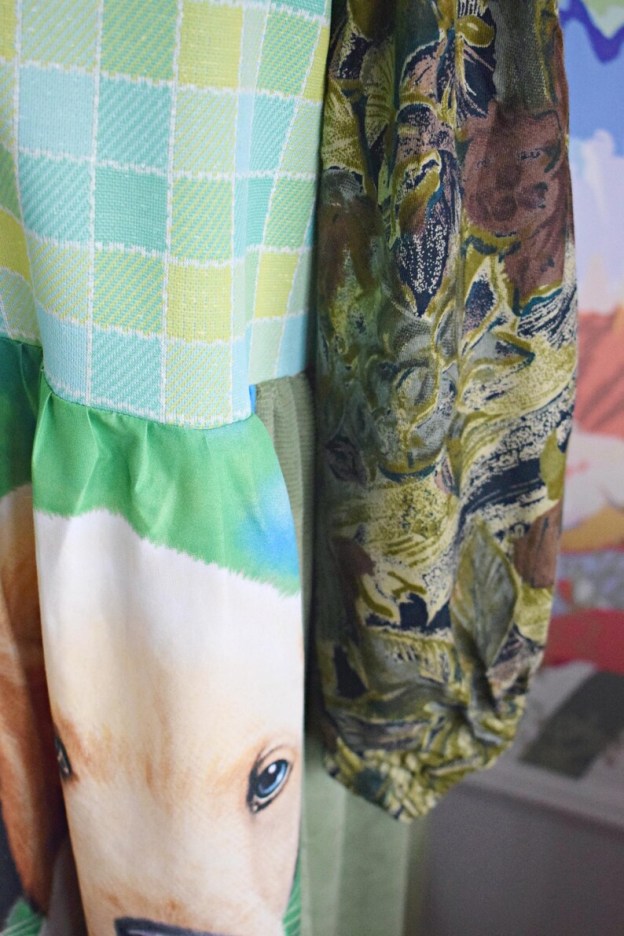 Golden Retriever Plaid Patchwork Midi Dress