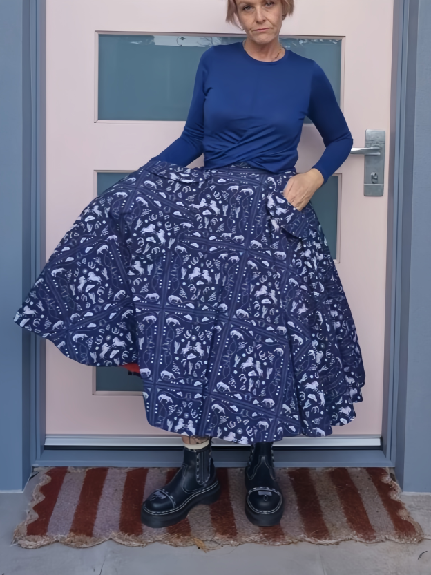 Navy Celestial Print Midi Skirt with Oversized Utility Pockets