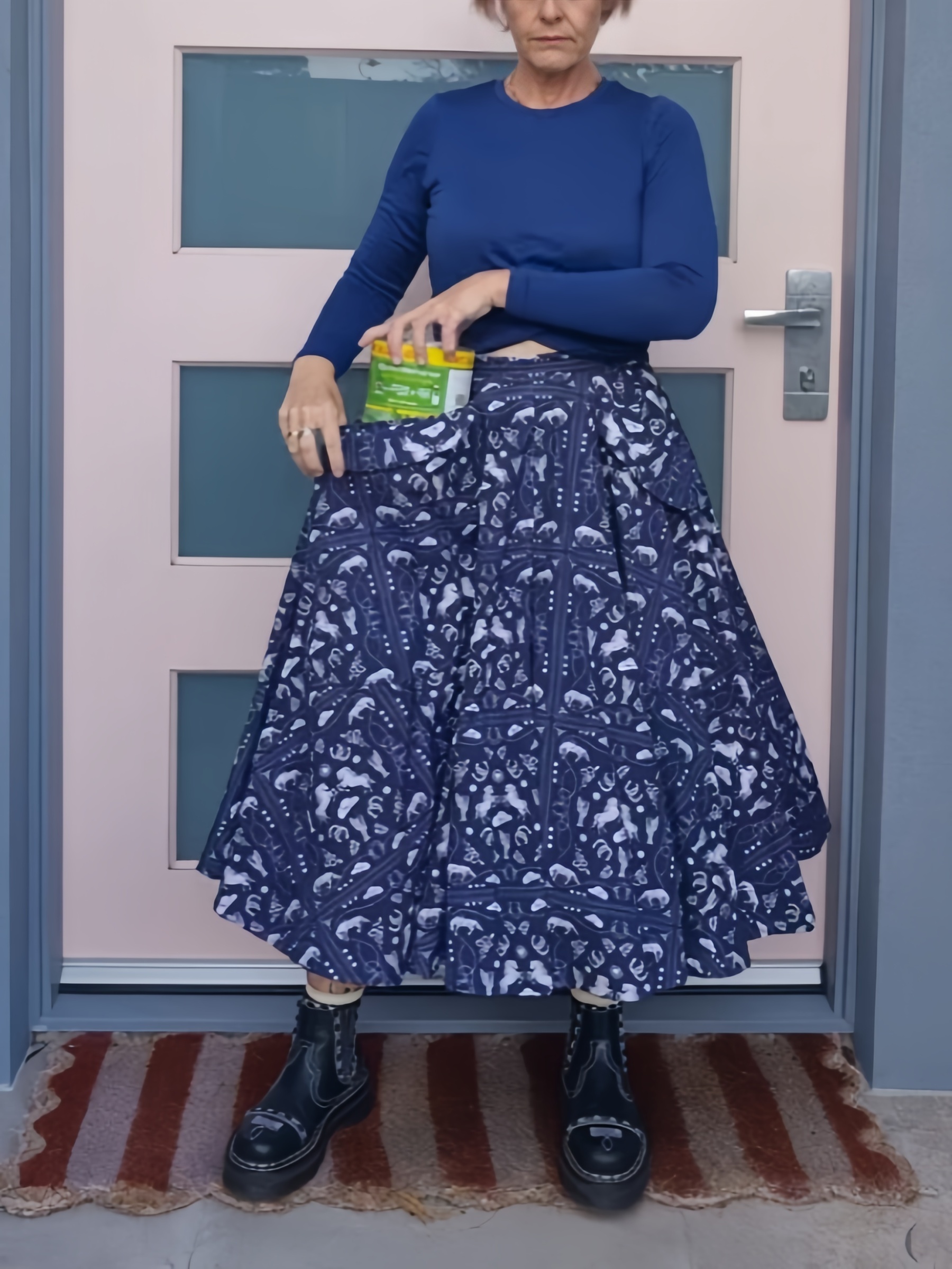 Navy Celestial Print Midi Skirt with Oversized Utility Pockets