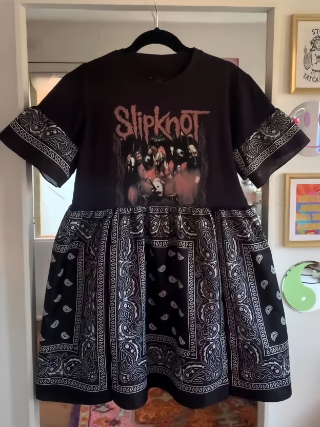 Upcycled Slipknot Black Bandana Print Dress