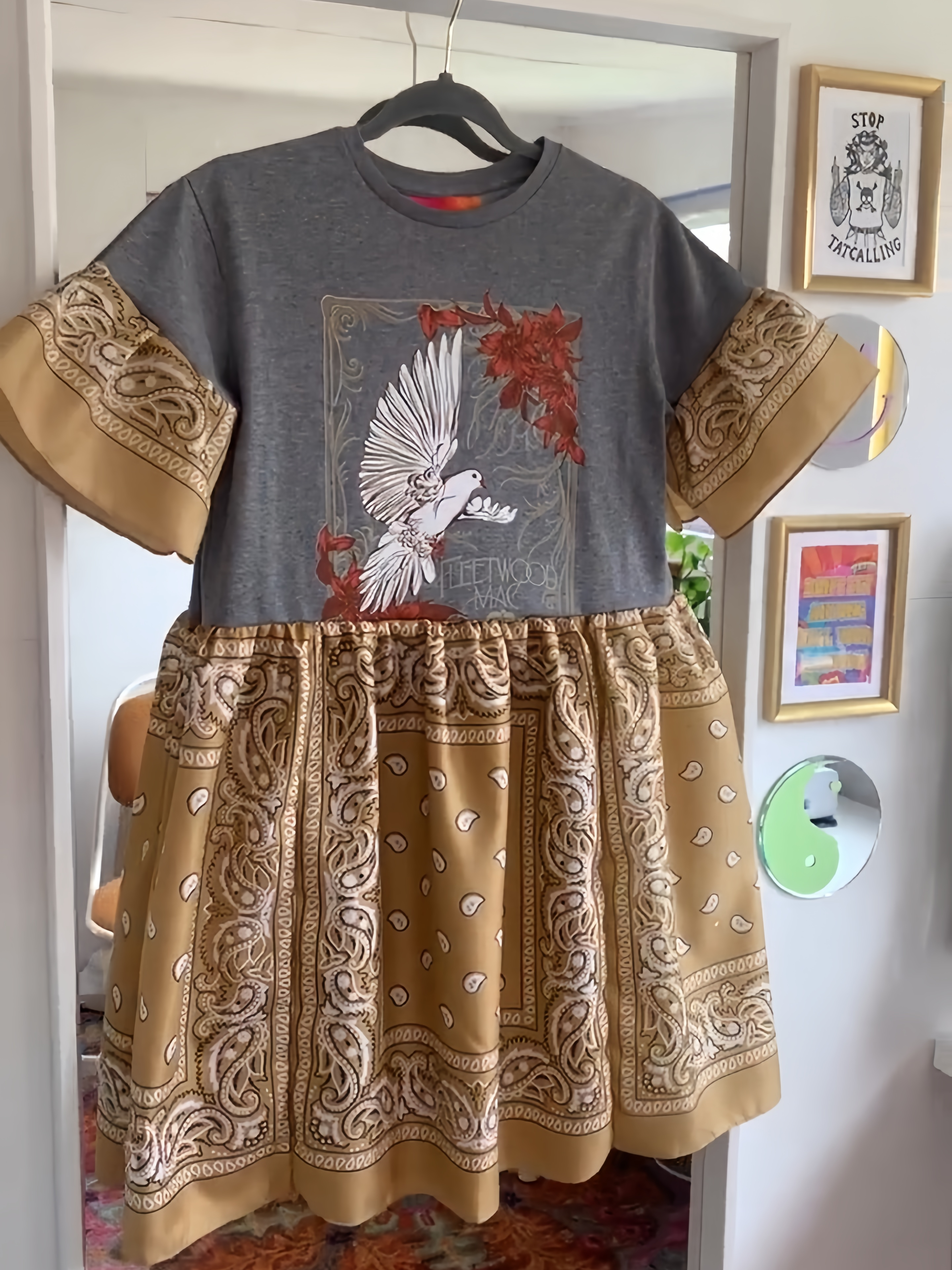 Upcycled Fleetwood Mac Tan Bandana Dress
