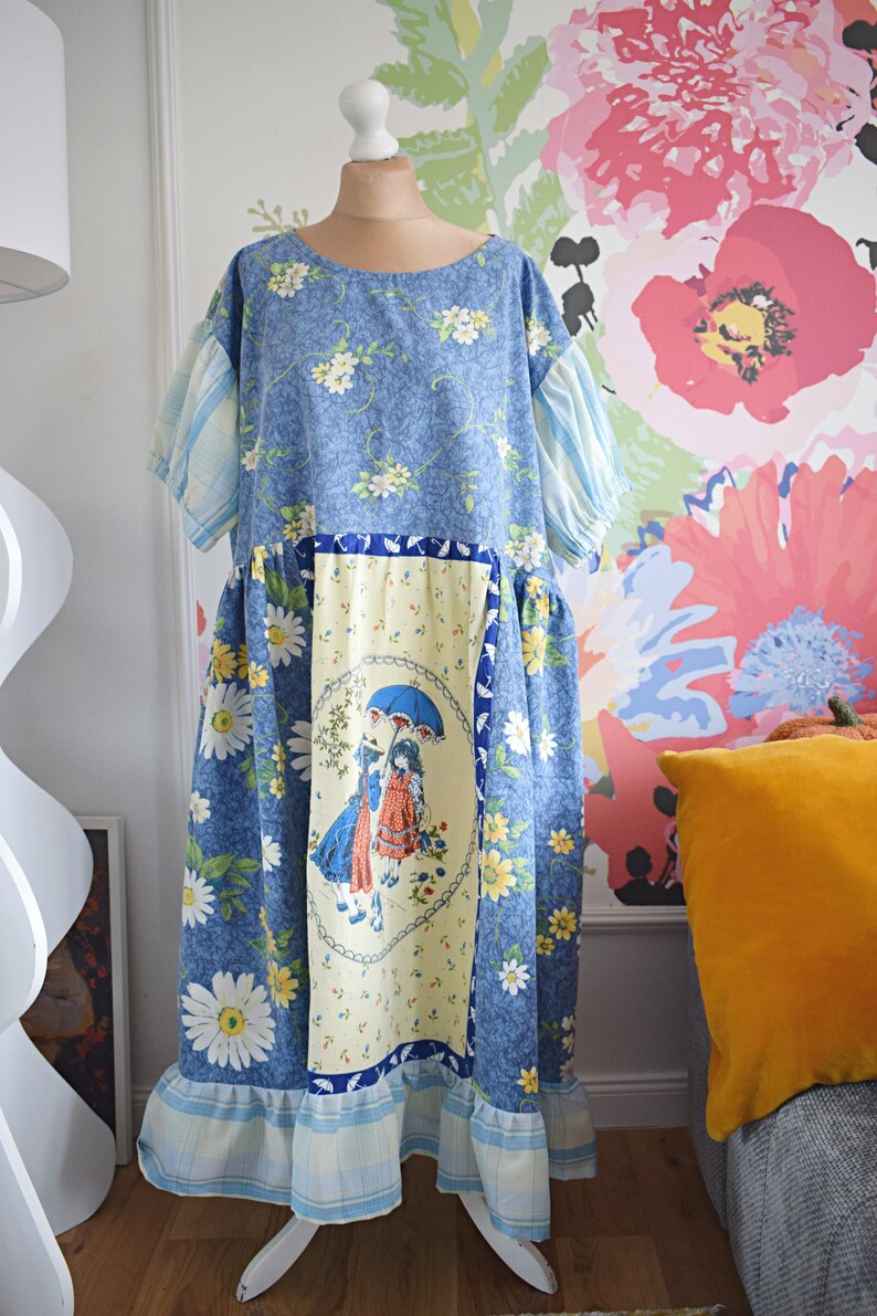 Vintage Daisy Victorian Girl Patchwork Midi Dress