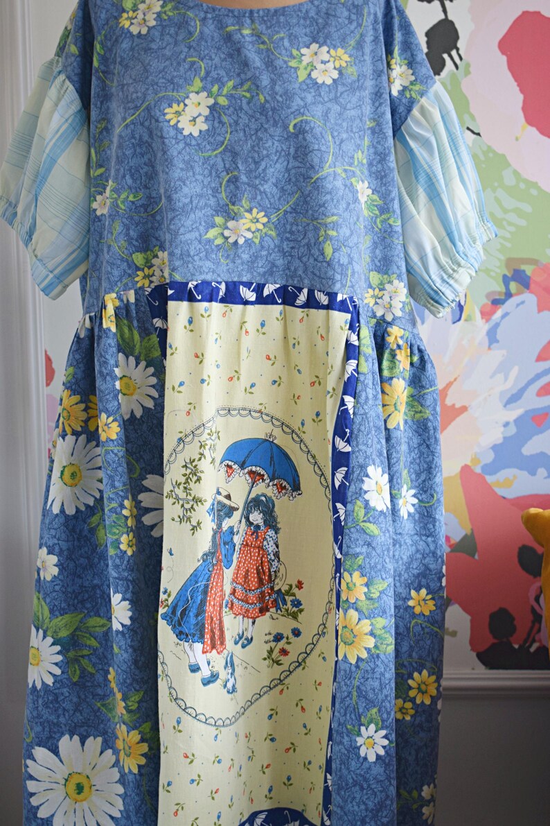 Vintage Daisy Victorian Girl Patchwork Midi Dress