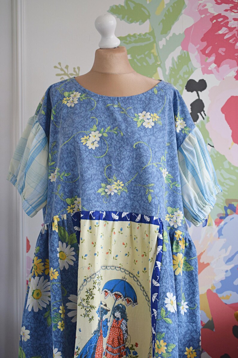 Vintage Daisy Victorian Girl Patchwork Midi Dress