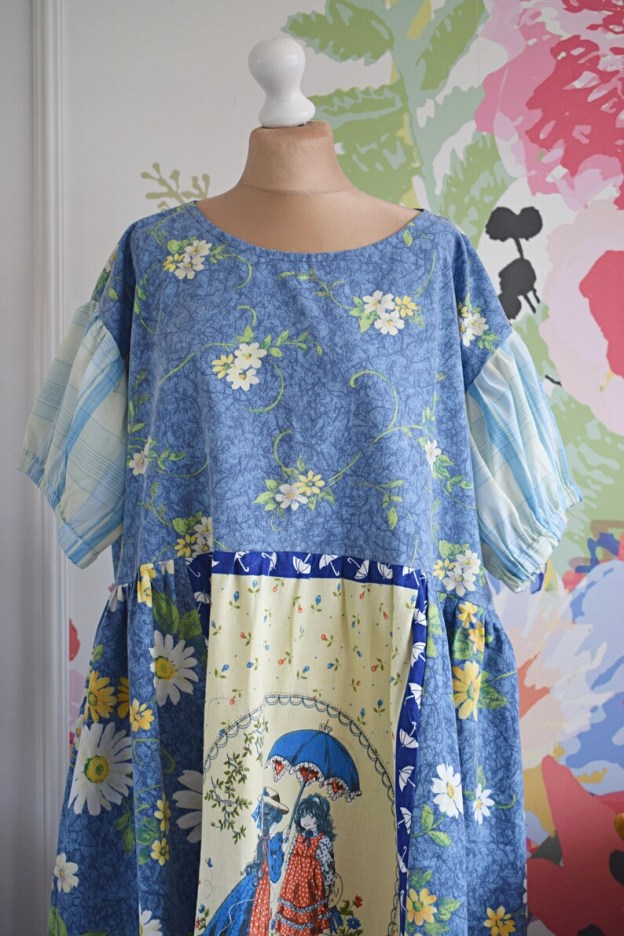 Vintage Daisy Victorian Girl Patchwork Midi Dress