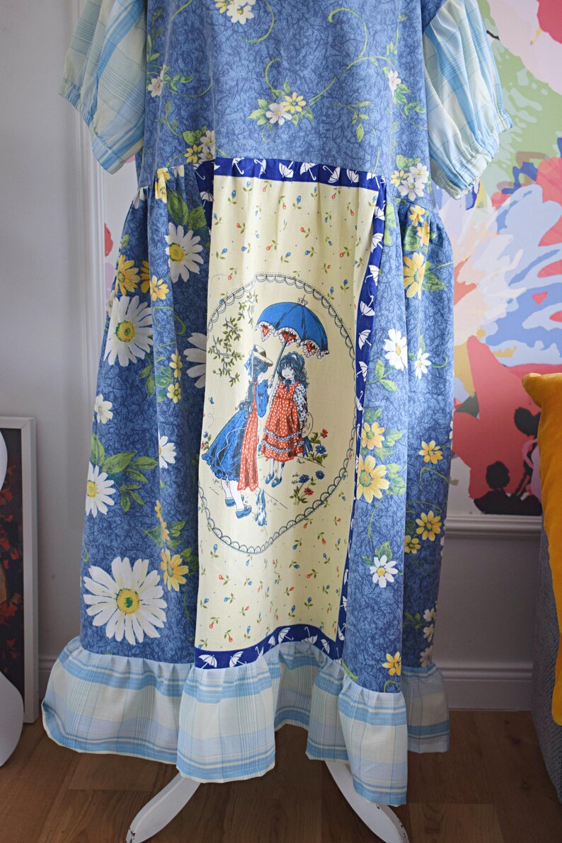 Vintage Daisy Victorian Girl Patchwork Midi Dress
