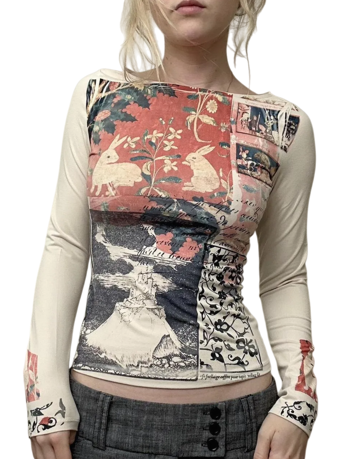 Printed long-sleeved top