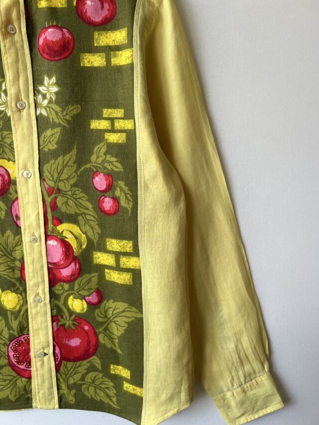 Pomegranate Print Cotton Linen Patchwork Long Sleeve Shirt