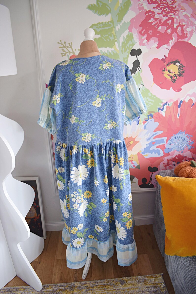 Vintage Daisy Victorian Girl Patchwork Midi Dress