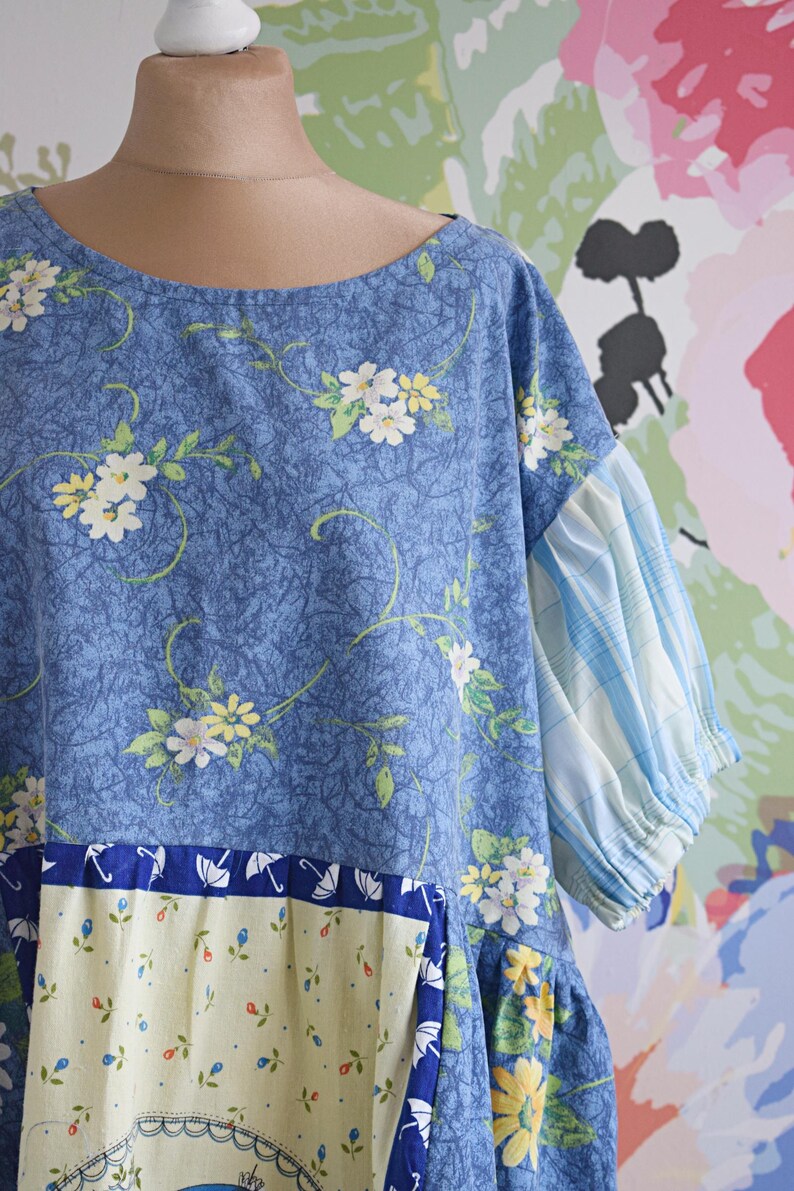 Vintage Daisy Victorian Girl Patchwork Midi Dress