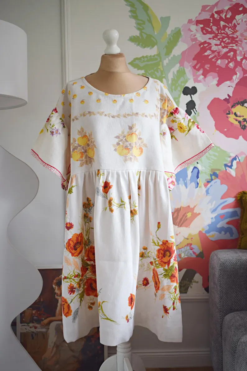 Vintage Poppy Floral Midi Dress