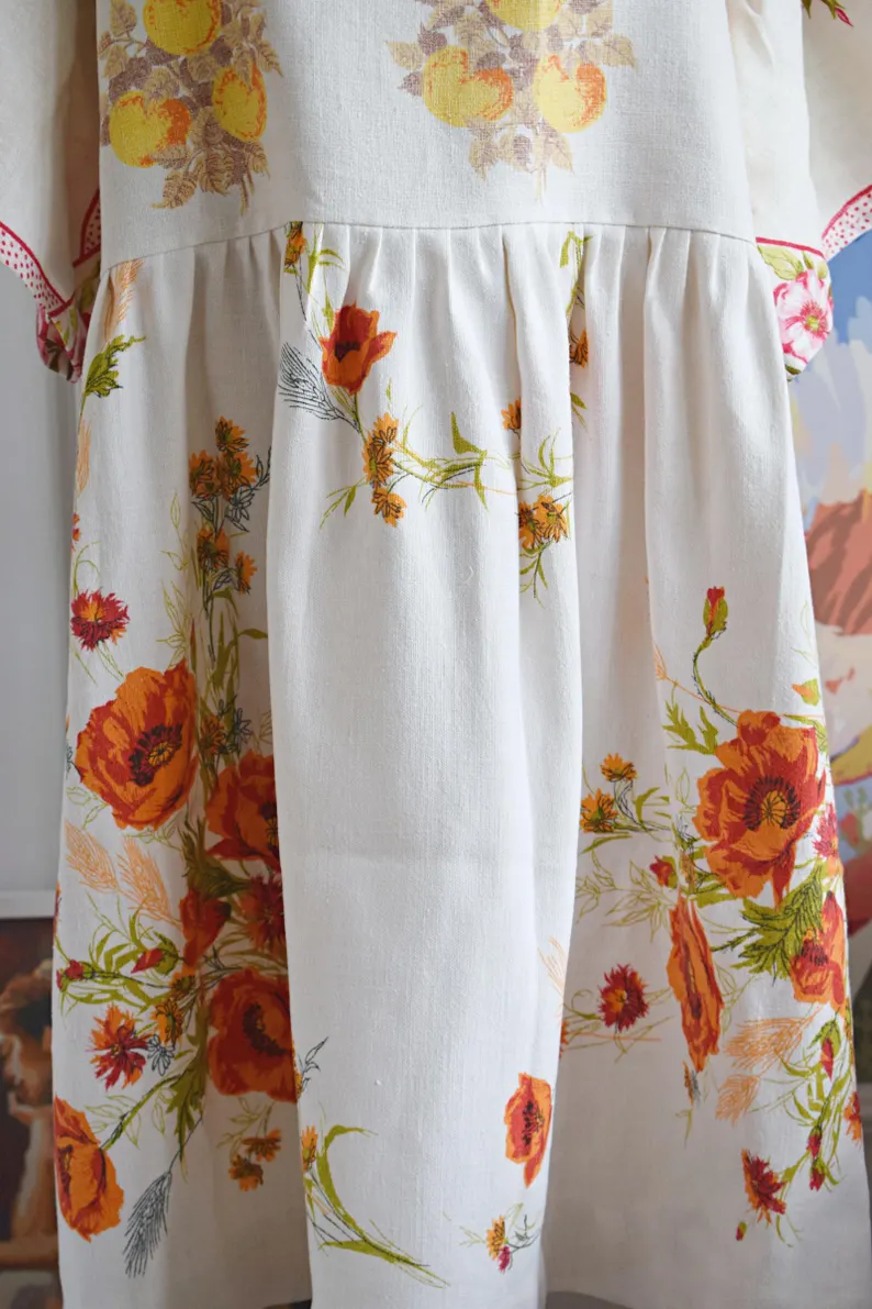 Vintage Poppy Floral Midi Dress