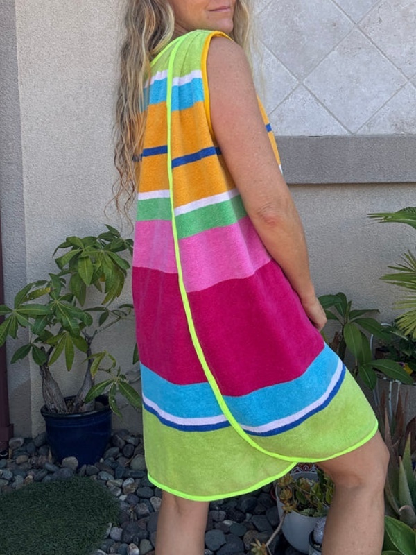 3 Arm Hole Wrap Dress ~ raspberry and green stripe