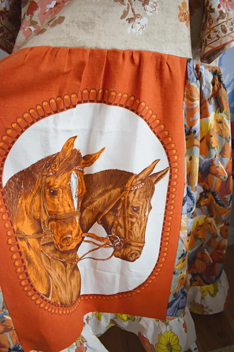 Western Horse Floral Patchwork Midi Dress
