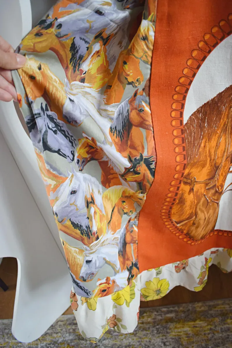 Western Horse Floral Patchwork Midi Dress