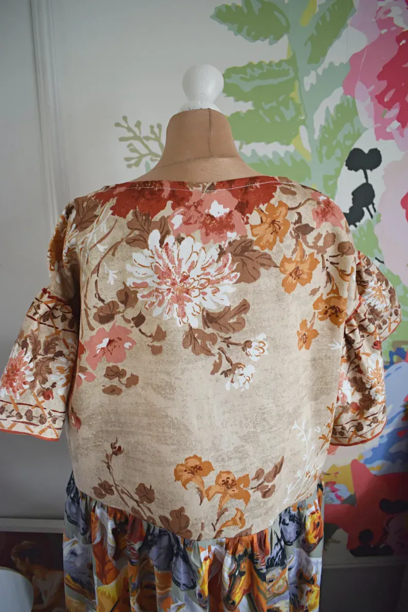 Western Horse Floral Patchwork Midi Dress