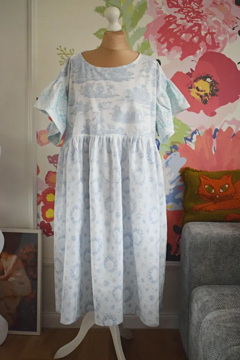 Blue Toile De Jouy Midi Dress
