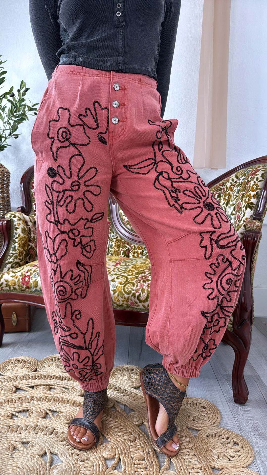 Bohemian Embroidered Floral Pants