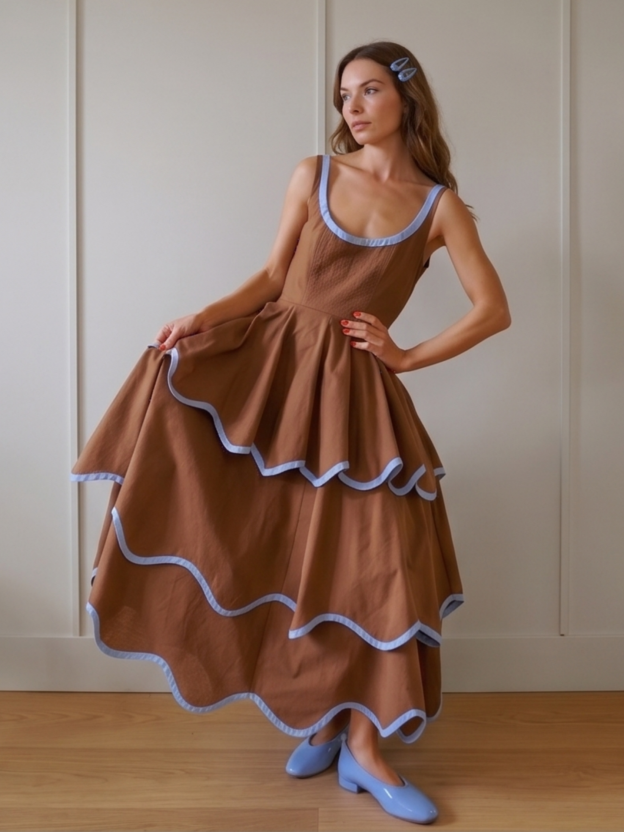 The Layered Scallop Midi-Coffee