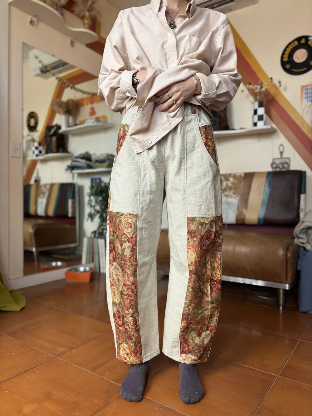 Vintage Floral Patchwork Wide Leg Pants