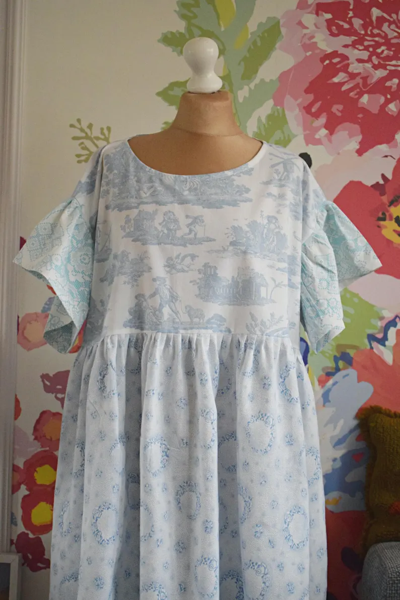 Blue Toile De Jouy Midi Dress