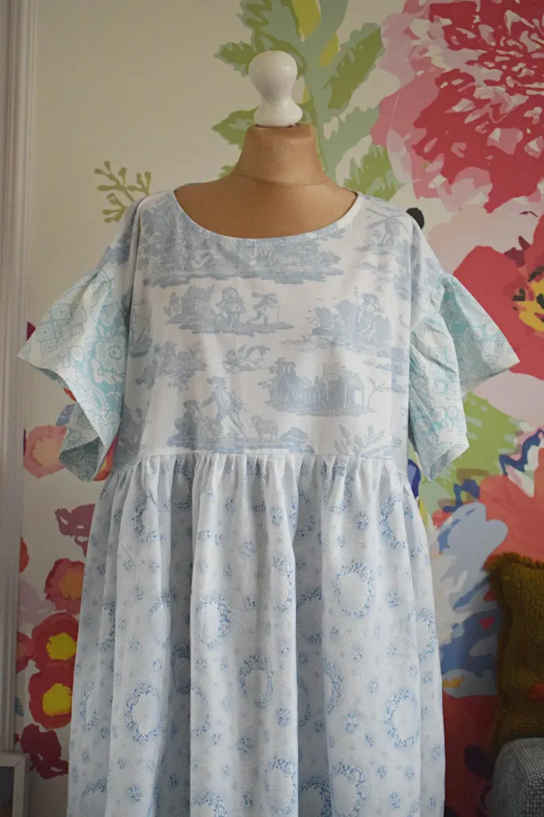 Blue Toile De Jouy Midi Dress