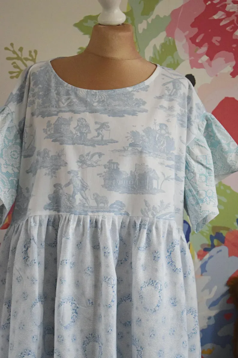 Blue Toile De Jouy Midi Dress