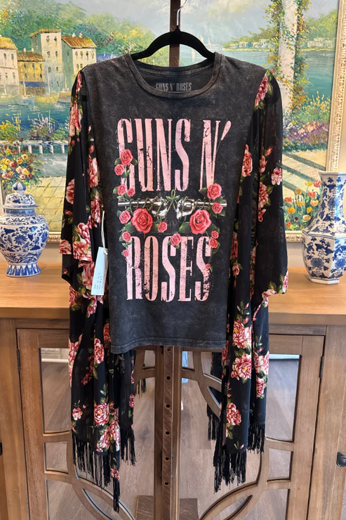 Recycled Guns Rose-Print Bat-Sleeve Tee