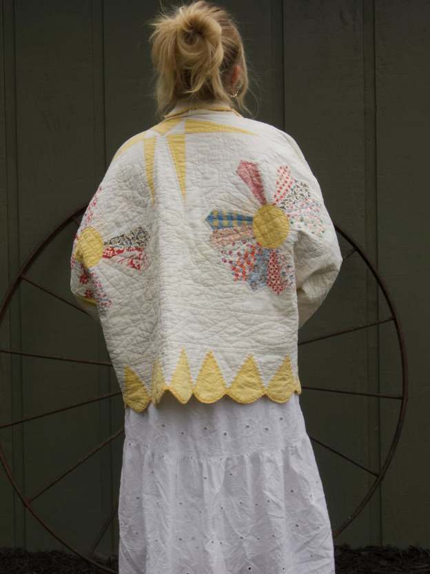 Yellow Scallop Trim Patchwork Quilted Jacket