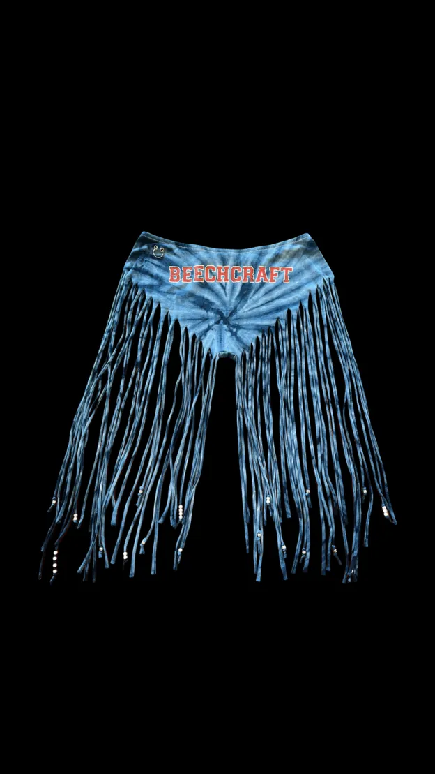 Upcycled Beechcraft Tie Dye Fringe Festival Shorts