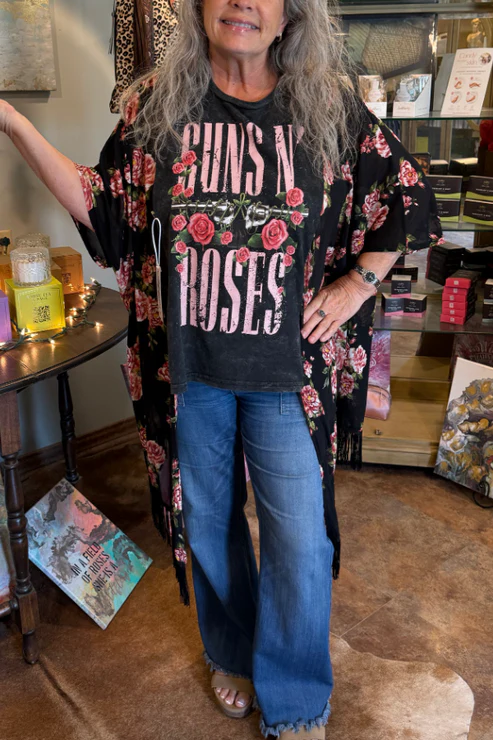 Recycled Guns Rose-Print Bat-Sleeve Tee