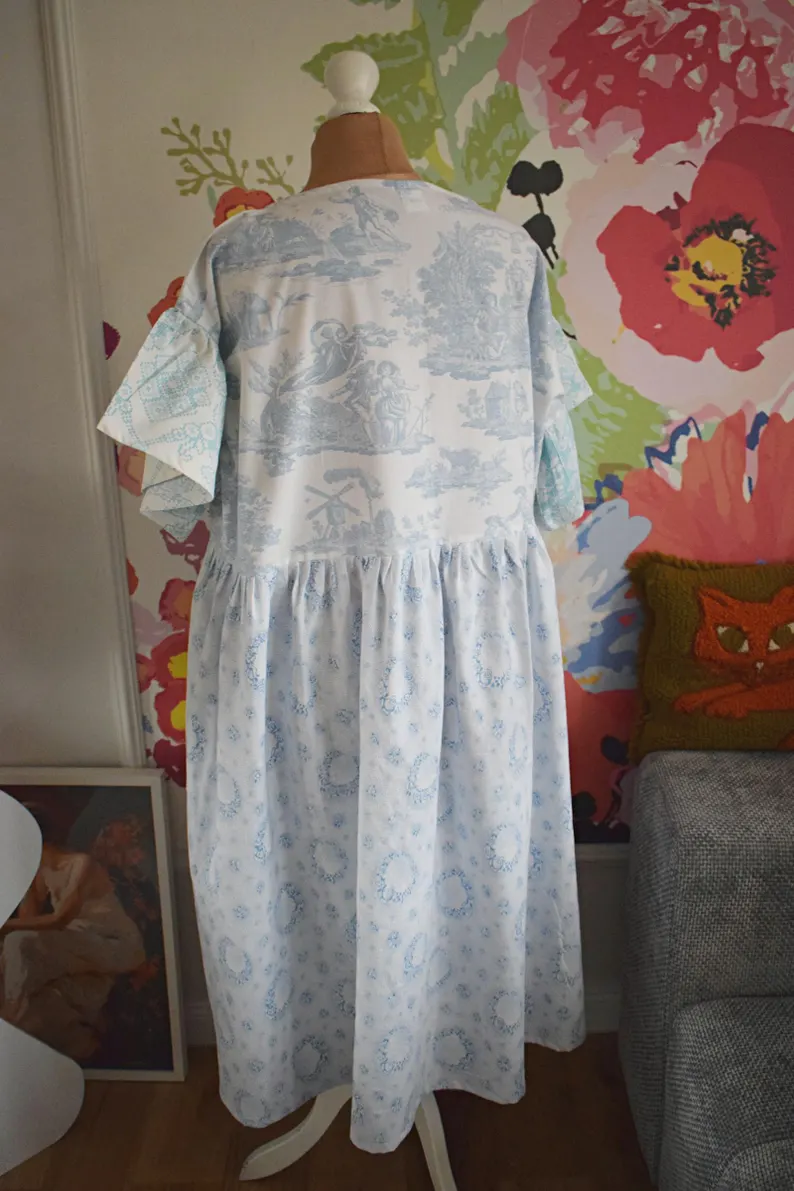 Blue Toile De Jouy Midi Dress