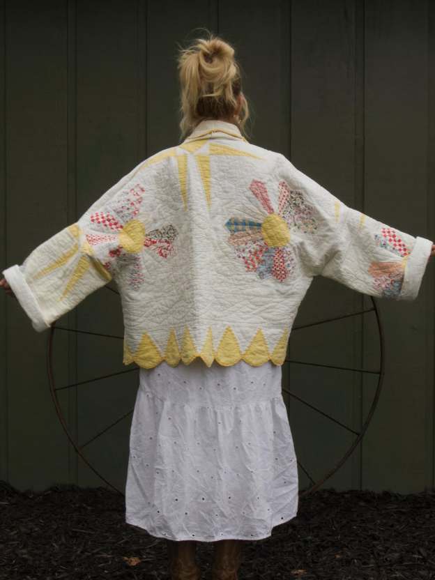 Yellow Scallop Trim Patchwork Quilted Jacket