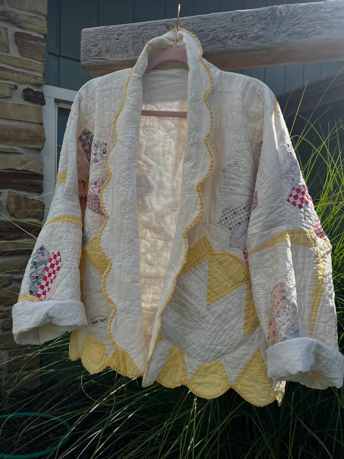 Yellow Scallop Trim Patchwork Quilted Jacket
