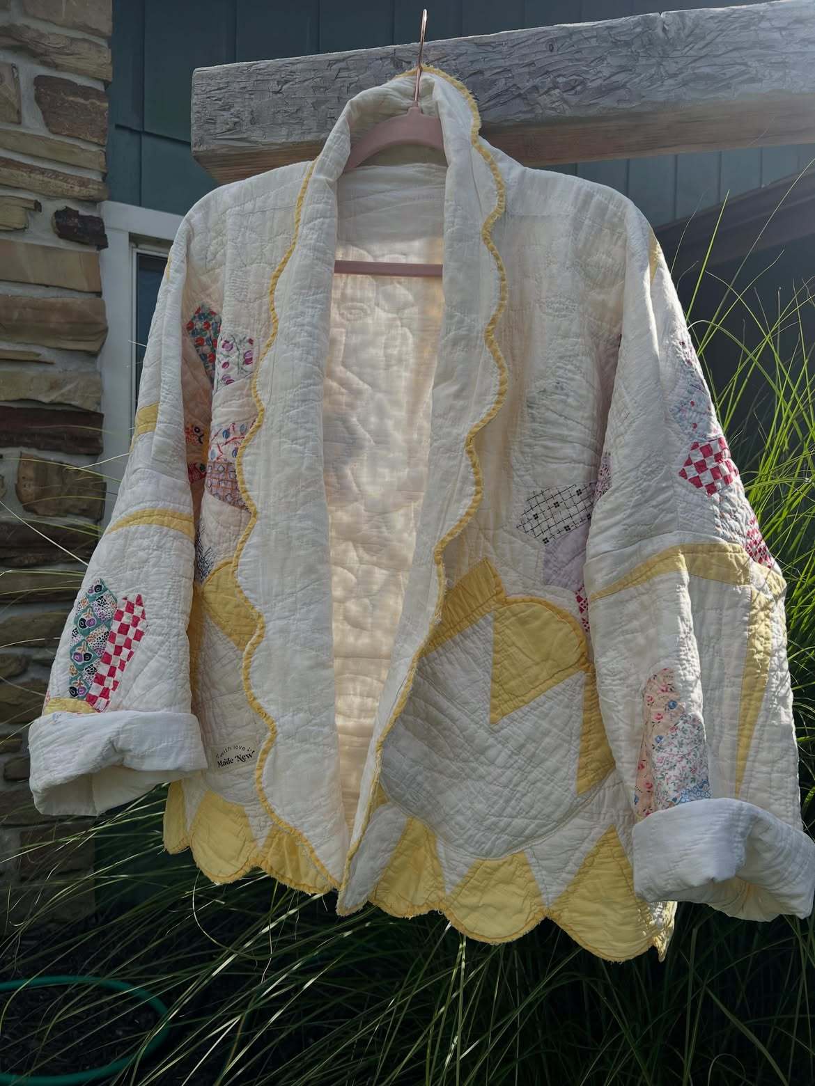 Yellow Scallop Trim Patchwork Quilted Jacket