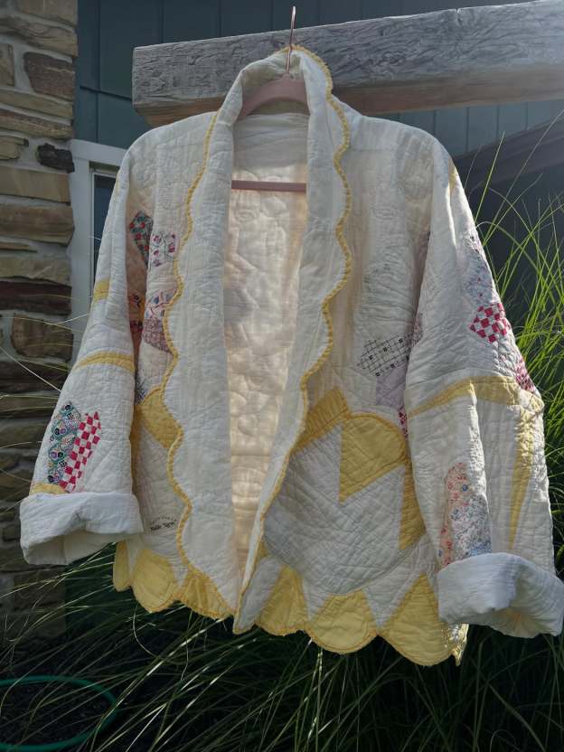 Yellow Scallop Trim Patchwork Quilted Jacket