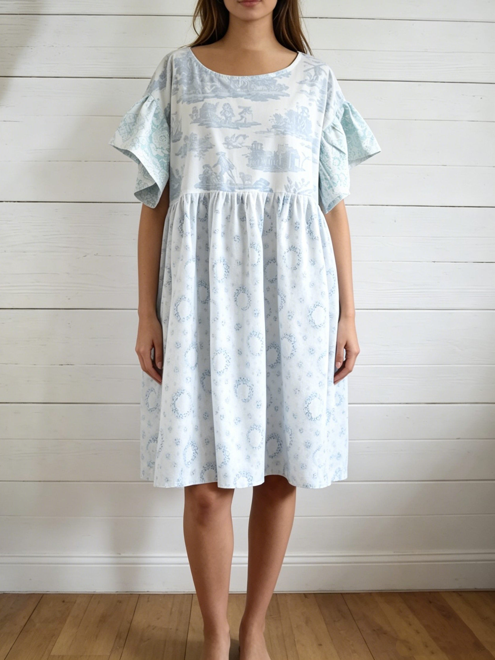 Blue Toile De Jouy Midi Dress